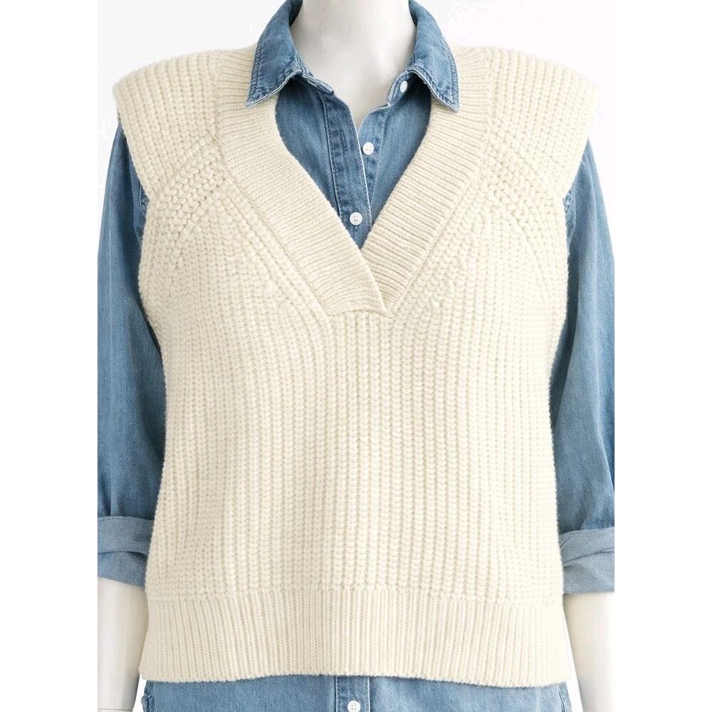 Banana Republic Sweater Vest Ivory Cotton Sleeveless Knit - Picture 2 of 7